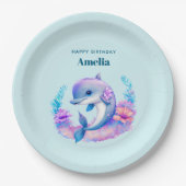 キュートドルフィンシークリーチャー誕生日 ペーパープレート (正面)