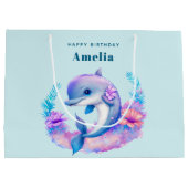 キュートドルフィンシークリーチャー誕生日 ラージペーパーバッグ (裏面)