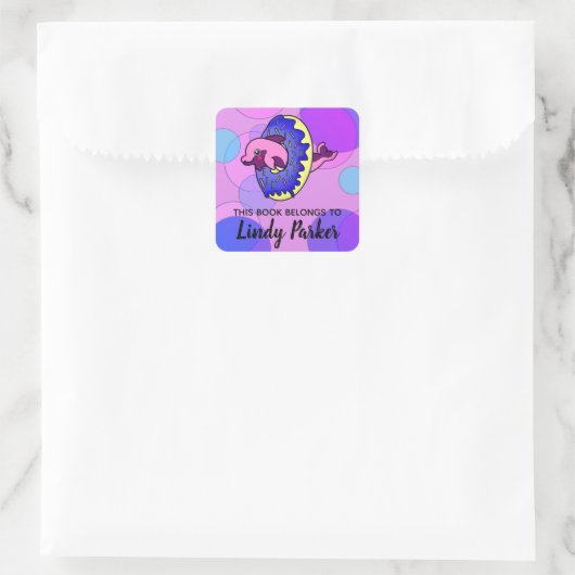 キュートドルフィンドーナツinパステルカラー蔵書票 スクエアシール (バッグ)