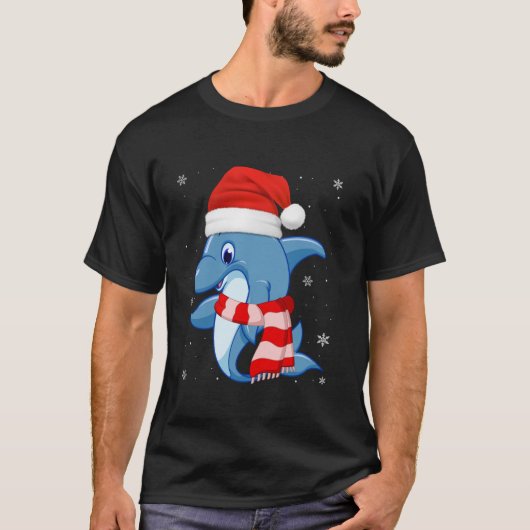 キュートドルフィンラバークリスマスホリデーサンタハットドルフィン Tシャツ (正面)