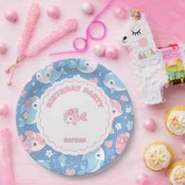キュートドルフィン&フラワーズ誕生日 ペーパープレート