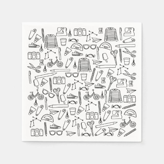 キュートドードルスケッチ紙ナプキンス スタンダードカクテルナプキン (正面)