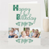 キュートドードルタイポグラフィグリーン3フォト誕生日 カード (正面)