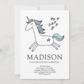 キュートドードルユニコーンハート誕生日招待状 招待状 (正面)