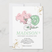 キュートドールマーメイドフェイク金ゴールド誕生日招待状 招待状 (正面)