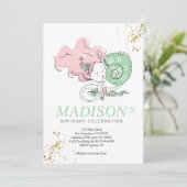 キュートドールマーメイドフェイク金ゴールド誕生日招待状 招待状 (スタンド正面)