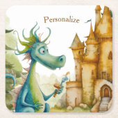 キュートナイトドラゴンキャッスルバースデーパーティーキッズ スクエアペーパーコースター (正面)