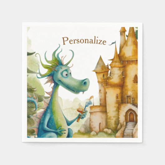 キュートナイトドラゴンキャッスルバースデーパーティーキッズ スタンダードカクテルナプキン (正面)