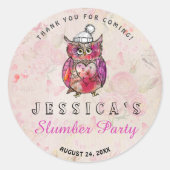 キュートナイトフクロウ誕生日スランバーパーティーありがとう ラウンドシール (正面)