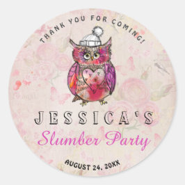 キュートナイトフクロウ誕生日スランバーパーティーありがとう ラウンドシール