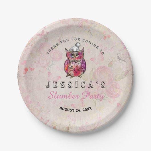 キュートナイトフクロウ誕生日スランバーパーティー ペーパープレート (正面)