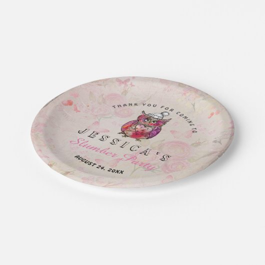 キュートナイトフクロウ誕生日スランバーパーティー ペーパープレート (アングル)