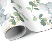 キュートニュートラルエレファントグリーン金ゴールドベビー誕生日 ラッピングペーパー (ロールコーナー)