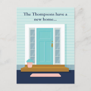 キュートニューホームティール（緑がかった色）ドア引っ越しました引っ越し祝いパーティー ポストカード