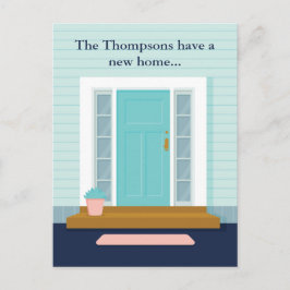 キュートニューホームティール（緑がかった色）ドア引っ越しました引っ越し祝いパーティー ポストカード