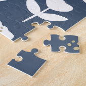 キュートネイビーブルーホワイトフローラモノグラム ジグソーパズル (側面)