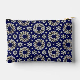 キュートネイビーブルーホワイト&金ゴールドマンダラドットアートデザイン アクセサリーポーチ