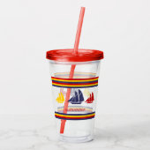 キュートネイビーブルーレッドイエローセーリングボートストライプ航海の アクリルタンブラー (裏面)