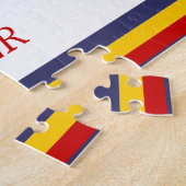 キュートネイビーブルーレッドイエローセーリングボートストライプ航海の ジグソーパズル (側面)