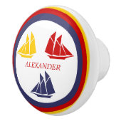 キュートネイビーブルーレッドイエローセーリングボートストライプ航海の セラミックノブ (右)