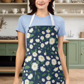 キュートネイビーブルー&ホワイトフローラデイジー エプロン