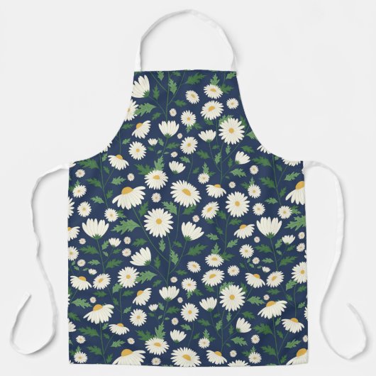 キュートネイビーブルー&ホワイトフローラデイジー エプロン (正面)