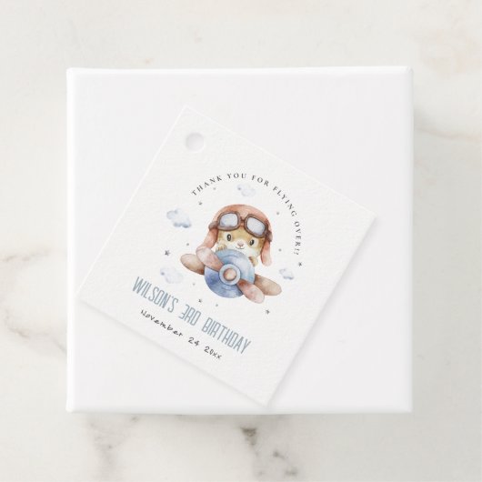 キュートネイビーラストキッズ飛行機スターズスカイテディ誕生日 フェイバータグ (インサイチュ)