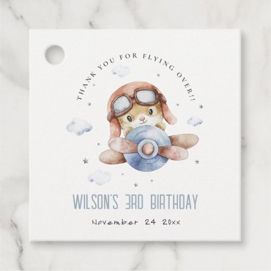 キュートネイビーラストキッズ飛行機スターズスカイテディ誕生日 フェイバータグ (正面)