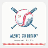 キュートネイビーレッドベースボールこうもりスター子供の誕生日 スクエアシール