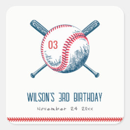 キュートネイビーレッドベースボールこうもりスター子供の誕生日 スクエアシール