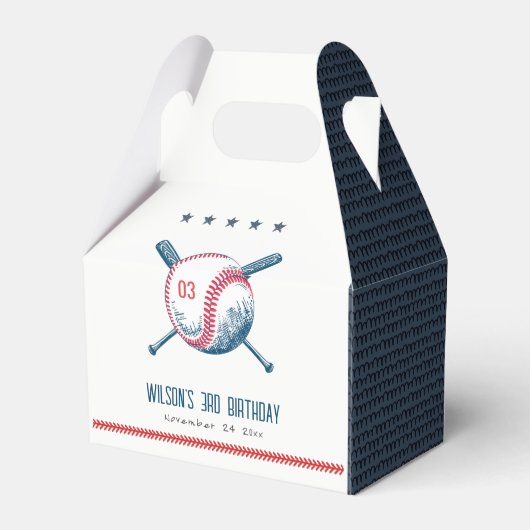 キュートネイビーレッドベースボールこうもりスター子供の誕生日 フェイバーボックス (裏面サイド)