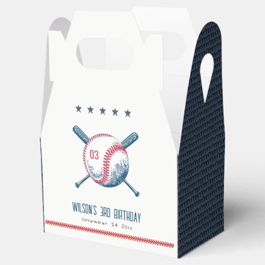 キュートネイビーレッドベースボールこうもりスター子供の誕生日 フェイバーボックス (オープン)