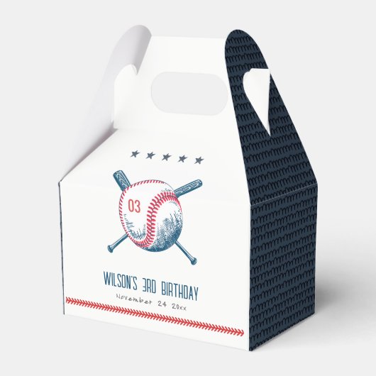 キュートネイビーレッドベースボールこうもりスター子供の誕生日 フェイバーボックス (正面サイド)
