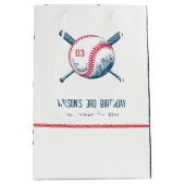 キュートネイビーレッドベースボールこうもりスター子供の誕生日 ミディアムペーパーバッグ (正面)