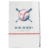 キュートネイビーレッドベースボールこうもりスター子供の誕生日 ミディアムペーパーバッグ (裏面)