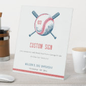 キュートネイビーレッドベースボールこうもり誕生日カスタムパーティー 台座サイン (インサイチュ)