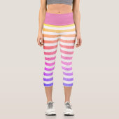 キュートネオスタイリッシュンパステルストライプパープルウエスト カプリレギンス (正面)