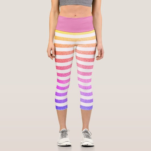 キュートネオスタイリッシュンパステルストライプパープルウエスト カプリレギンス (正面)