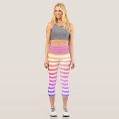 キュートネオスタイリッシュンパステルストライプパープルウエスト カプリレギンス (正面)