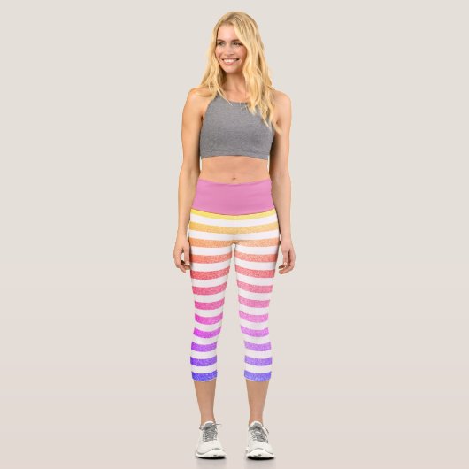 キュートネオスタイリッシュンパステルストライプパープルウエスト カプリレギンス (正面)