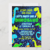キュートネオンカラフル恐竜ボーイディーノ誕生日 招待状 (正面)