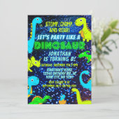 キュートネオンカラフル恐竜ボーイディーノ誕生日 招待状 (スタンド正面)