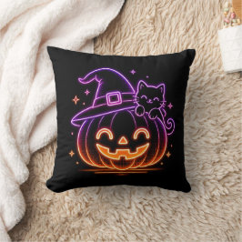 キュートネオンハロウィンカボチャ猫スローピロー クッション