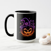 キュートネオンハロウィンパンプキンキャットコーヒーマグ
