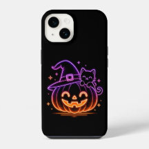 キュートネオンハロウィンパンプキンキャットフォンケース