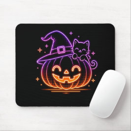 キュートネオンハロウィンパンプキンキャットマウスパッド マウスパッド