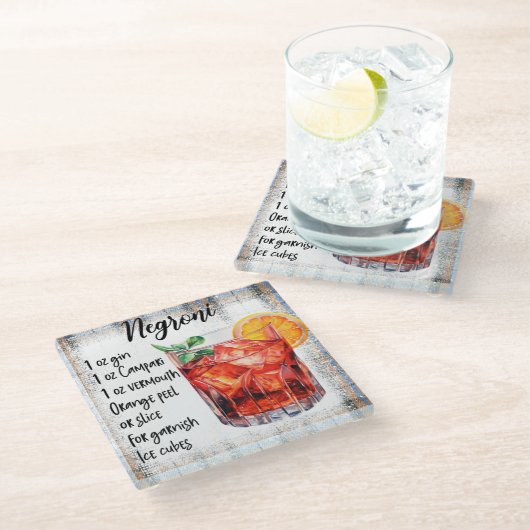 キュートネグロニカクテルレシピ ガラスコースター (アングル)