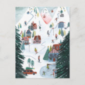 キュートノルディックスケートで滑るビレッジクリスマス シーズンポストカード (正面)