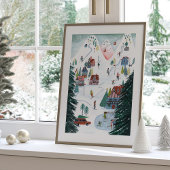 キュートノルディックスケートで滑るビレッジクリスマス ポスター