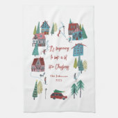 キュートノルディックスケートで滑るヴィレッジ キッチンタオル (縦)